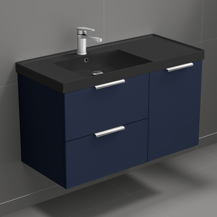 Bathroom Vanity Wall Mounted Bathroom Vanity, Modern, Blue, 36 Inch, Chrome Handles Nameeks LISBON30